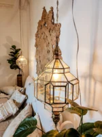 Handcrafted Moroccan brass hanging lamp Moon & Stars glass lantern - Image 3