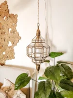 Handcrafted Moroccan brass hanging lamp Moon & Stars glass lantern - Image 5