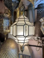 Handcrafted Moroccan brass hanging lamp Moon & Stars glass lantern - Image 8