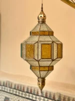 Handcrafted Moroccan brass hanging lamp Moon & Stars glass lantern - Image 11