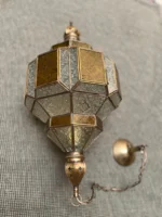 Handcrafted Moroccan brass hanging lamp Moon & Stars glass lantern - Image 13