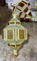 Handcrafted Moroccan brass hanging lamp Moon & Stars glass lantern - Image 9