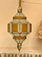 Handcrafted Moroccan brass hanging lamp Moon & Stars glass lantern - Image 10