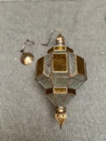 Handcrafted Moroccan brass hanging lamp Moon & Stars glass lantern - Image 12