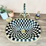 Brass Sink Resin Checker Board Black And White Design