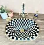 Brass Sink Resin Checker Board Black And White Design